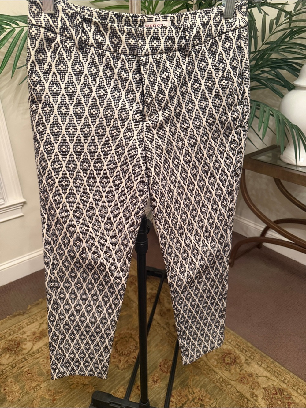 Merona Black and Cream Cropped Diamond-Print Ankle Pants